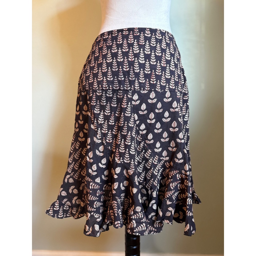 Fabindia M Floral Skirt brown Boho Ruffle whimsi flowy y2k cottage resort Fairy